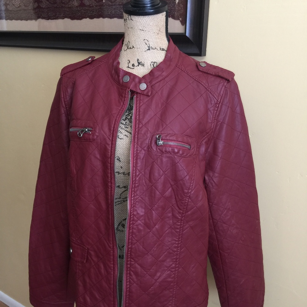 Neiman Marcus Bagatelle Red Leather Jacket Quilted